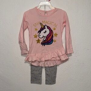 Real Love Toddler Girls Pink Unicorn Peplum Top and Star Leggings Set 2T NEW
